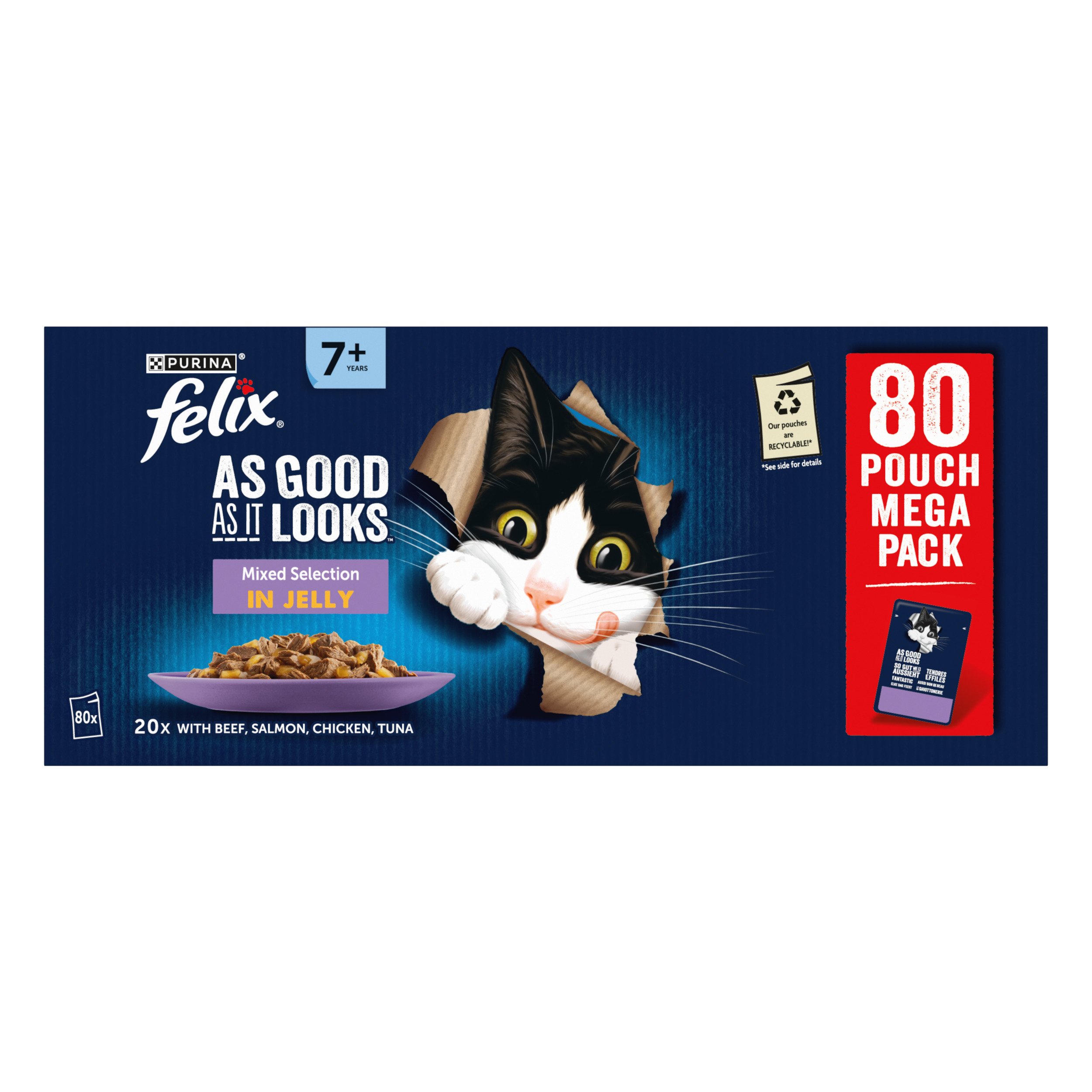 Felix 'As Good as it Looks' 7+ Senior Cat Pouch Mixed Selection Jelly 85g x 80pk