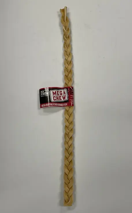K9 Chew Co. Mega Buffalo Skin Braid Stick x 20