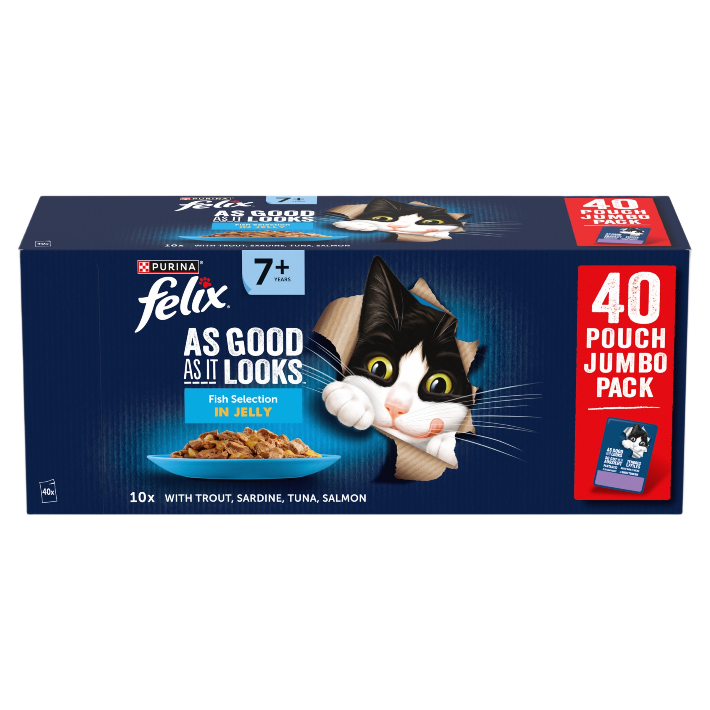 Felix 'As Good as it Looks' Cat Pouch - 7+ Senior Fish Selection Jelly 85g 40pk x1